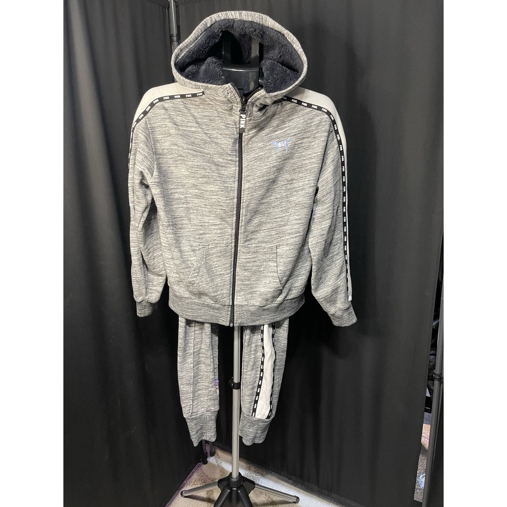 Victorias Secret pink Fuzzy Bling Tracksuit Size Small matching set